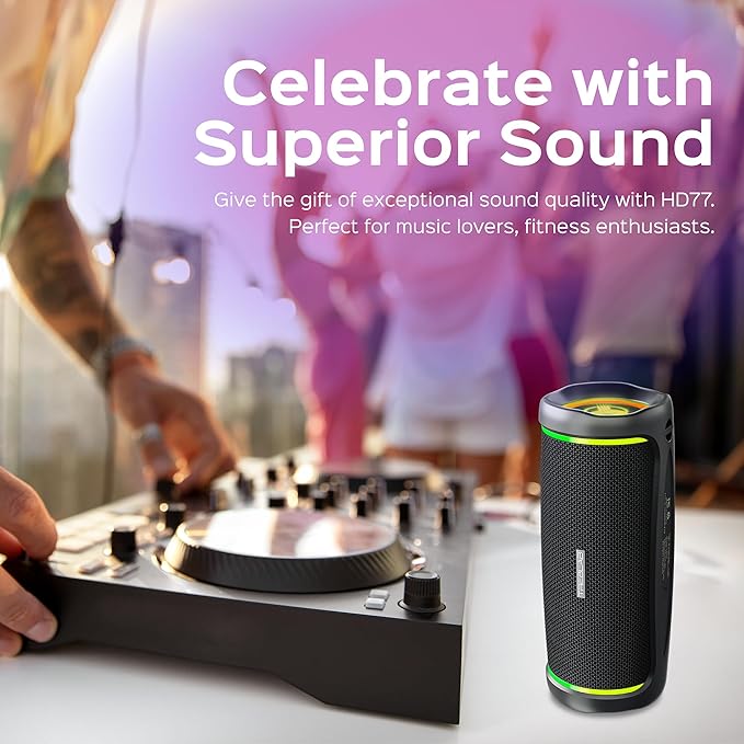 TREBLAB HD77 Bluetooth Speaker - Powerful 360° Sound with Impactful Bass, 30W Portable Wireless Audio, 20H Battery, IPX7 Waterproof, TWS Stereo, Shockproof Design for Outdoor, Beach, Pool, Jobsite