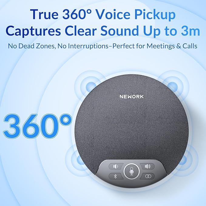 Bluetooth Conference Speakerphone with 4 Mics, AI Noise Reduction, 360° Voice Pickup, 2600mAh Battery, Bluetooth/USB-C/Dongle, Daisy Chain for Large Rooms, Compatible with Zoom/Teams/Skype