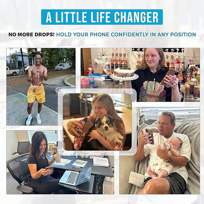 Phone Grip Strap - Reversible Finger Holder for Phone Back, Customizable Anti-Slip Design, Wireless Charging Compatible Detachable Holder for iPhone - Como se Llama