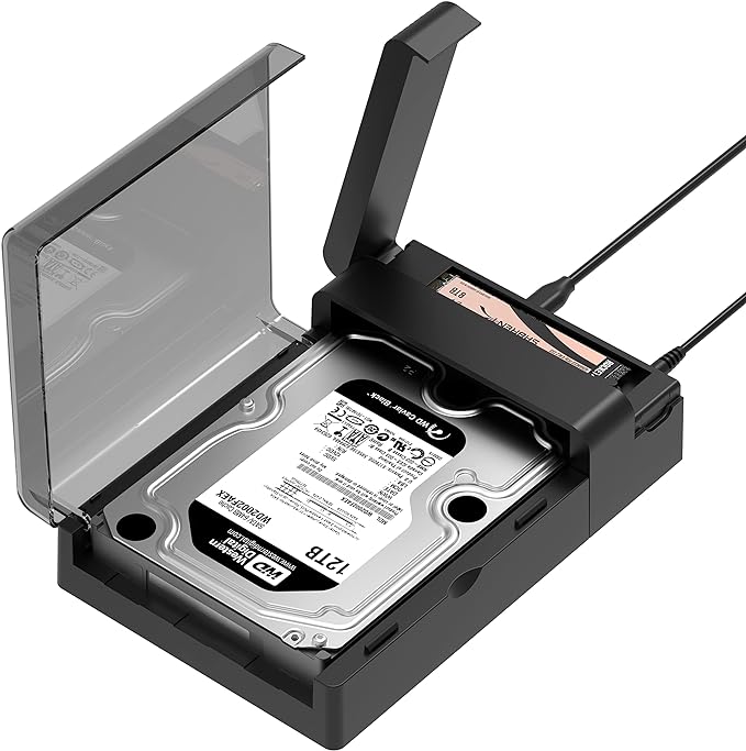 SABRENT USB-C Lay Flat Docking Station – NVMe M.2 + SATA 2.5”/3.5” SSD/HDD Enclosure, 10Gbps, Tool-Free, Offline Clone Function, USB 3.2 Type-C, for Windows, Mac, Linux (DS-UFNC)