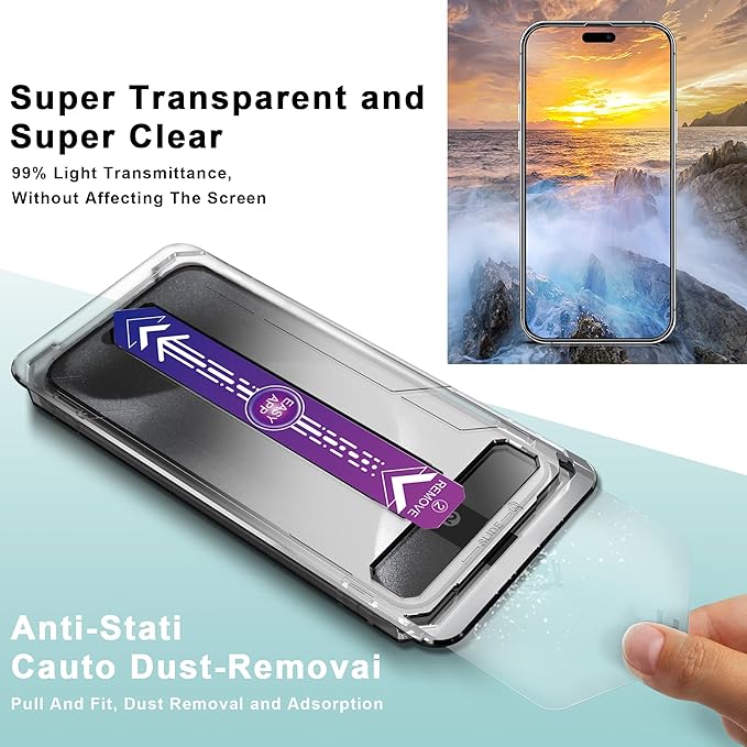 2 Pack Screen Protector Tempered Glass for iPhone 16 Plus and iPhone15 Plus and iPhone 14 Pro Max 6.7-Inch Auto Dust Removal, No Bubbles, High Definition Clear, Easy Installation