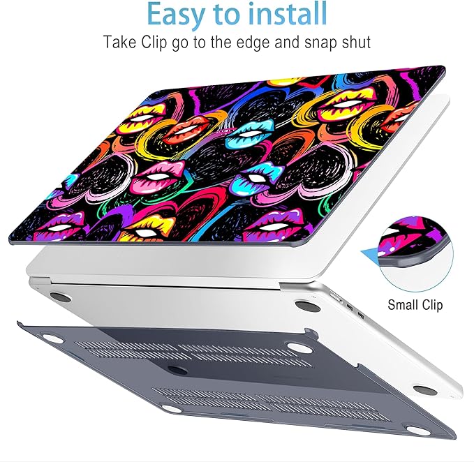 Mektron for 2025 M4 MacBook Air 13.6 Inch A3240 Case Fits 2023 A2681 M2 2024 A3113 M3 Chip with Liquid Retina Display Touch ID, Printed Plastic Hard Shell Cover for MacBook Air 13.6", Colorful Lips