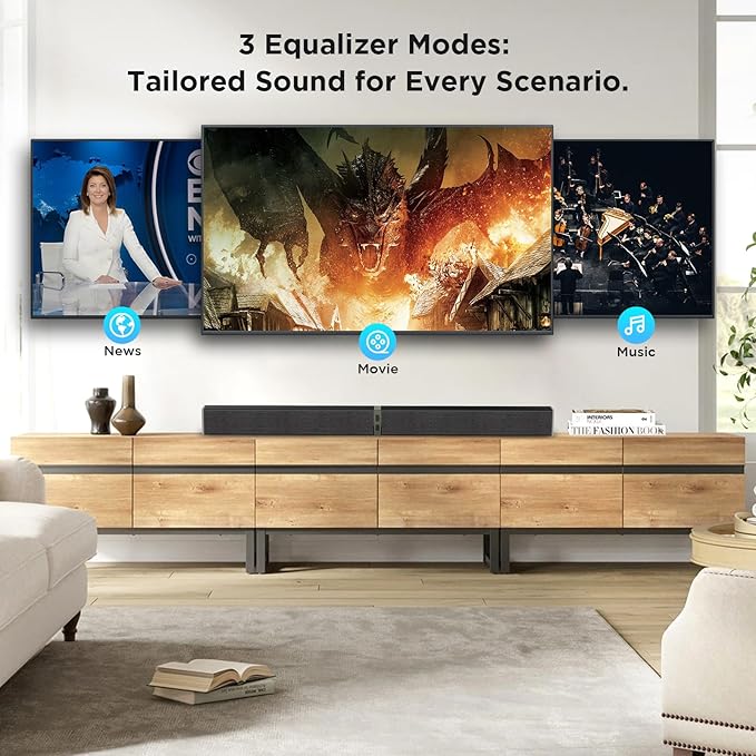 MZEIBO Sound Bar for Smart TV，80W Detachable Bluetooth Soundbar with Powerful Bass, 2-in-1 Home Theater Audio System, ARC/Optical/AUX Connectivity for TV/PC/Laptop/Game Console