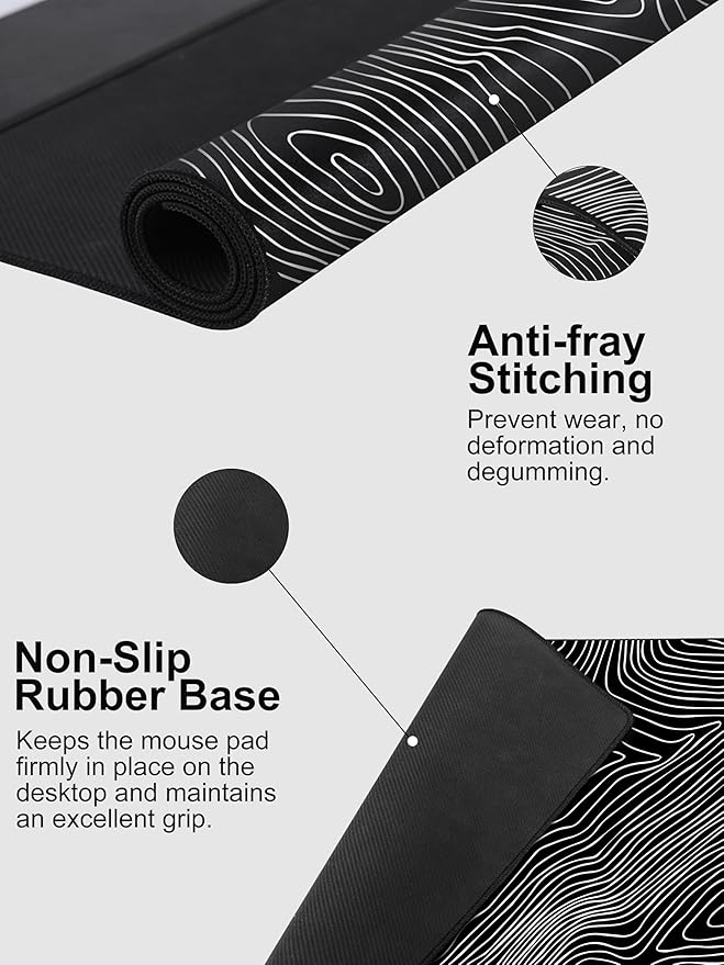 TopMade Mouse Pad with 15W Fast Wireless Charging, 31.5"x15.75" XXL Large Gaming Waterproof Desk Pad with Ultra-Smooth Surface, Non-Slip Base, Computer Desk Mat, Black Topographic Map #1