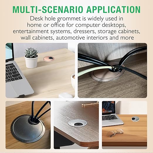 2 Pcs Desk Grommet 2-1/16" / 53 mm, Desk Cord Hole Cover, Cable Grommet Metal Zinc Alloy Materilal, Desk Hole Grommet for Home & Office Pc, Detachable Cable Cord Organizer-Brushed Silver