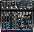 Depusheng M6 Portable Mini Mixer 6-Channel Audio Mixer DJ Console with Sound Card, Bluetooth Function, USB, 48V Phantom Power for PC Recording Webcast Party with 256 DSP