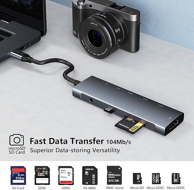 USB C Adapter Docking Station for Galaxy dex iPad Pro,USB-C Multiport Adapter with 4K HDMI,3.5mm Jack,PD 100W,3 USB3.0,SD/TF Card Slot,for MacBook iPhone 15 Samsung Tab