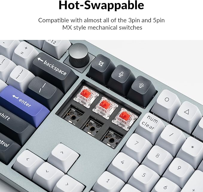Keychron Q6 Pro Full Aluminum Wireless Bluetooth Custom Mechanical Keyboard for Mac Windows Linux, Full-Size QMK/VIA Programmable Knob KSA Double-Shot PBT Keycap Hot-Swappable K Pro Red Switch-Grey