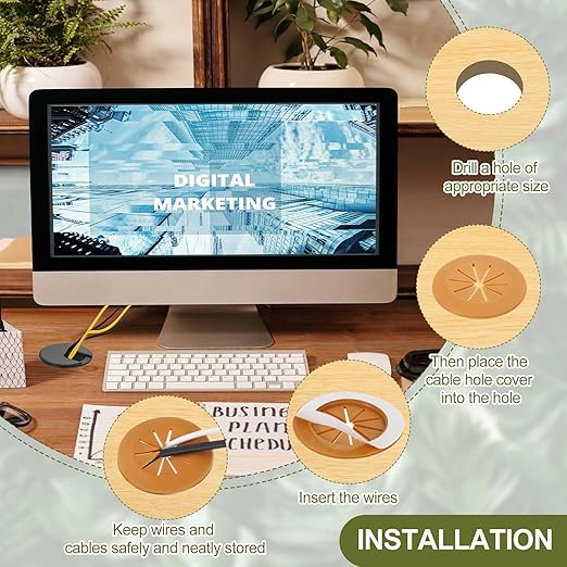 PATIKIL Desk Grommet 2-3/8", 4 Pcs Round Cable Grommet Cord Hole Cover with Adhesive Tape Flexible Table Wire Organizer for Office Home Table Countertop, Deep Brown