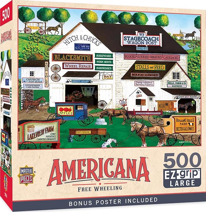 MasterPieces - 500 Piece Jigsaw Puzzle, Large EZ Grip Shapes, Free Wheeling, Fun for Adults, Seniors, Family, Kids, 19.25" x 26.75"