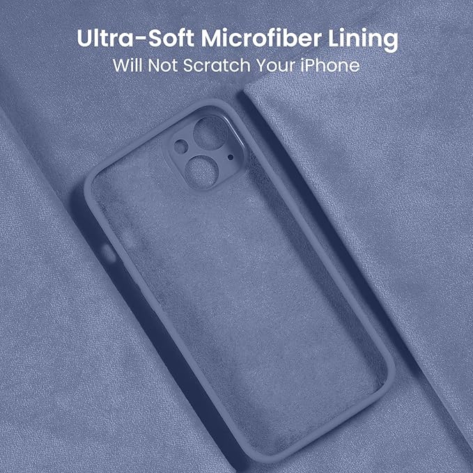 FireNova Designed for iPhone 13 Case, Silicone Upgraded [Camera Protection] Phone Case with [2 Screen Protectors], Soft Anti-Scratch Microfiber Lining Inside, 6.1 inch, Lavender Gray