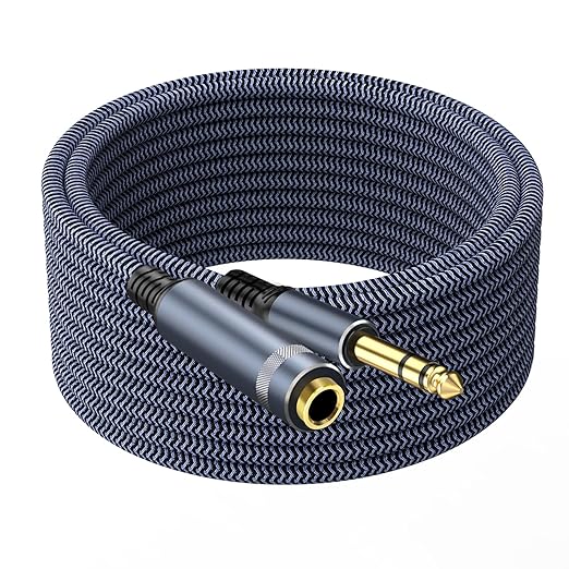 1/4 inch Extension Cable, 50ft, Male to Female Stereo Headphone Guitar Cable Copper Wire, Gold Plated Connectors, Tangle-Free, Compatible with Mixing Console, Speaker, Amplifier, Guitar