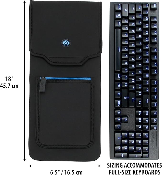 ENHANCE Keyboard Sleeve Travel Case for Full-Size Mechanical and Standard Gaming Keyboards up to 18 Inches with Rugged Neoprene Construction, Zipper Mouse Storage and Cable Storage Pouch