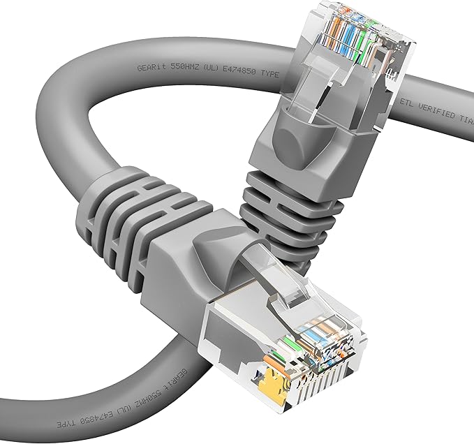 GEARit Cat 6 Ethernet Cable (1-Pack 7 Feet) Cat6 Network Patch, 10Gbps, RJ45, Snagless Cord, Gold-Plated Connectors, Internet for PC, TV, Tablet, Router, Printer, Servers, IT Data Center - Gray