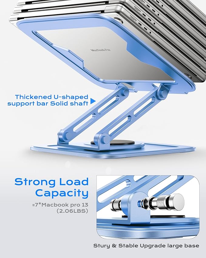 Adjustable Laptop Stand, Computer Stand with 360 Rotating Base, Ergonomic Laptop Riser Mount for Desk Foldable Protable Computer Desk Fits with MacBook Pro Air (10-16") - Blue