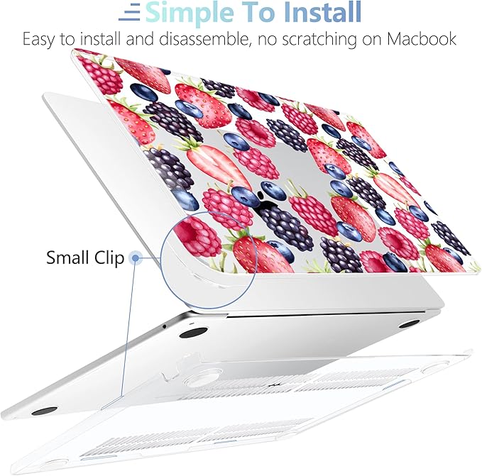 MEEgoodo Case for M4/M3/M2 MacBook Air 13.6 inch Case 2025 2024 2022, Fit Model A3240/A3113/A2681, Laptop Hard Shell with Keyboard Cover Compatible with MacBook Air 13 inch, Fresh Berries Pattern