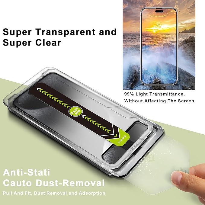 [2-Pack Ultra HD Clear Screen Protector for iPhone 16 Pro (6.3-Inch),9H Tempered Glass,Full Coverage,Anti-Fingerprint,Auto Dust Removal,Bubble-Free,Easy Installation