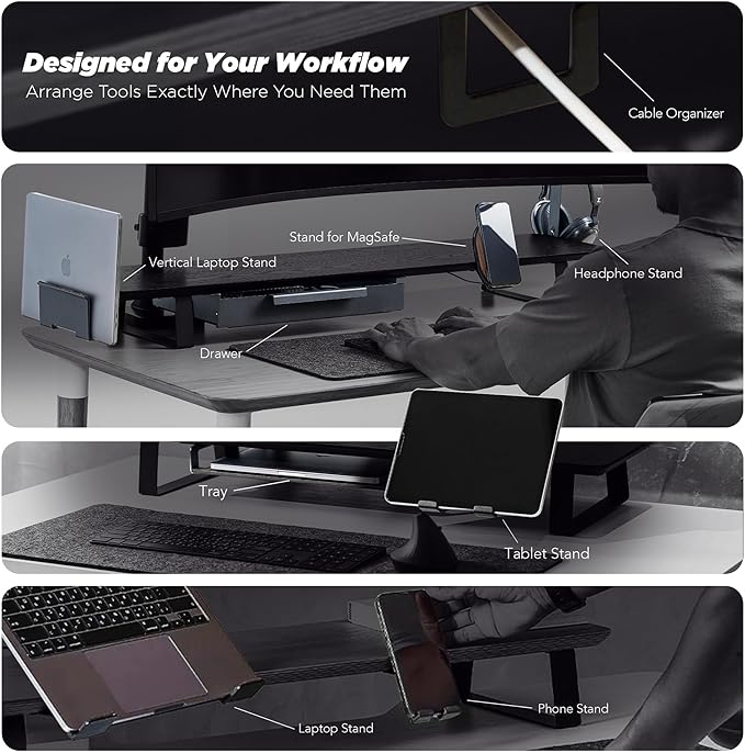 Moodular Add-ons Storage Tray [Accessory Only - Requires Moodular Wooden Monitor Stand Slide Rails for Use] Black MSA-TR