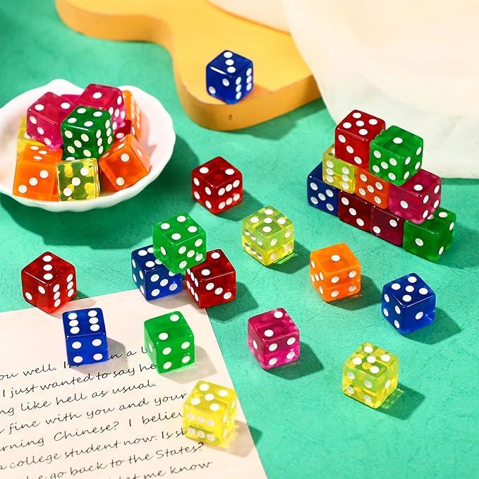 36 Piece 19 mm Casino Style Craps Dice Sets Acrylic and Translucent D6 Dice, Square W/Rounded Edge for Casino, Craps, Table Games and Board Games(Fresh Color)