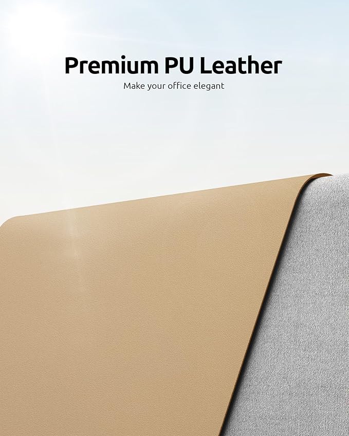 YSAGi Leather Desk Protector, Office Mat, Large Mouse Mat, Non-Slip PU Leather Blotter, Laptop Desk, Waterproof Writing Pad for Office and Home (Latte, 35.4" x 17")