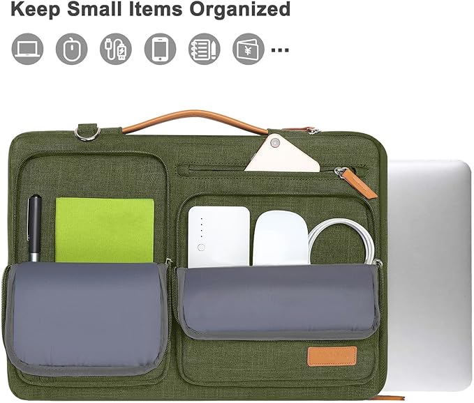 MOSISO 360 Protective Laptop Shoulder Bag,15-15.6 inch Computer Bags Compatible with MacBook Pro 16 inch, HP, Dell, Lenovo, Asus Notebook,Side Open Messenger Bag with 4 Zipper Pockets, Olive Green