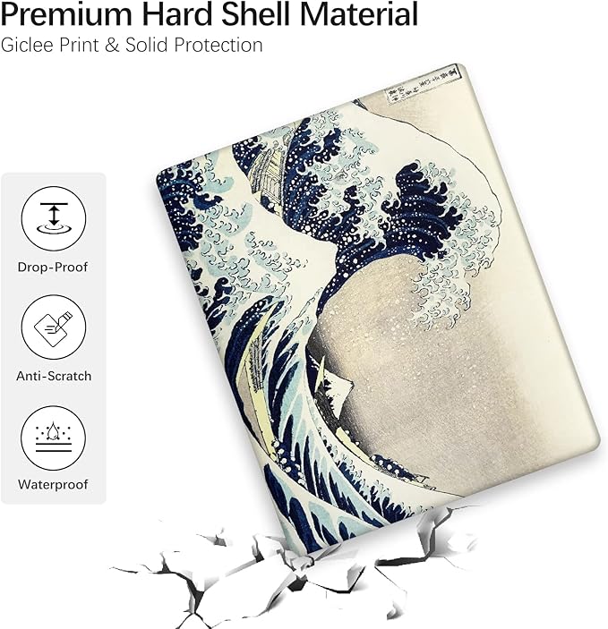 Berkin Arts Compatible with MacBook Air 13 inch Cover, 2022-2018 Release A1932 with Touch ID with Keyboard Cover & Screen Protector Ukiyo-e (The Great Wave by Hokusai)
