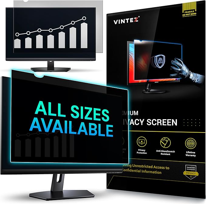 VINTEZ 24 Inch 16:9 Privacy Screen for Computer Monitor and Laptop - Anti Glare Protector Film Blue Light Filter Eye Protection - Computer Screen Privacy Shield, [1 Pack]