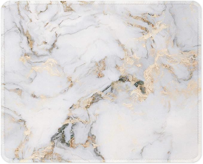ITNRSIIET Mouse Pad with Stitched Edge Premium Textured Smooth Precise Operation Waterproof Washable Non-Slip Rubber Base Desktop Protection Mat, 10.2×8.3×0.12 inches, Gray Marbling Gold