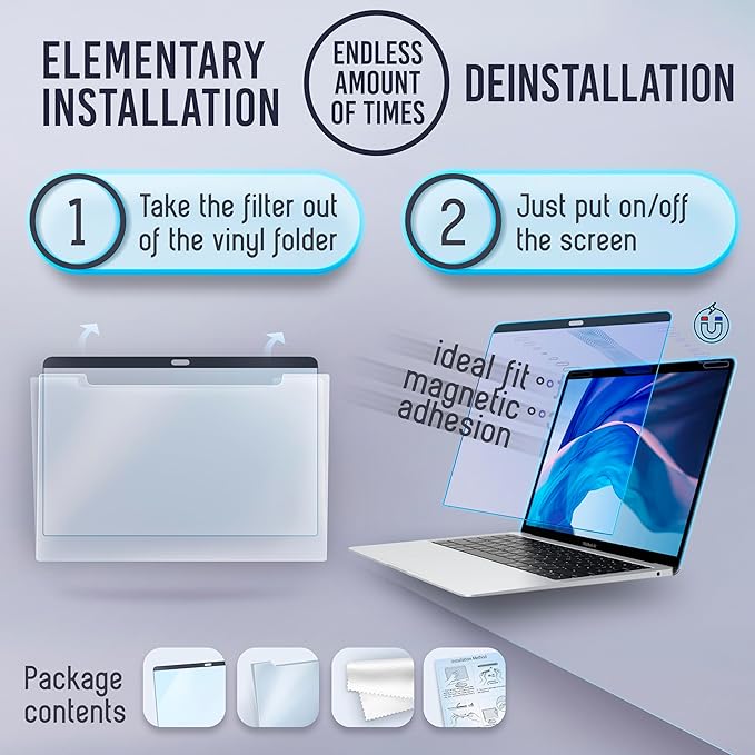 VINTEZ Magnetic Blue Light Screen Protector Compatible With MacBook Air 13" 2018, 2019, 2020, 2021, M1 Anti Blue Light Blocking Filter for Laptop