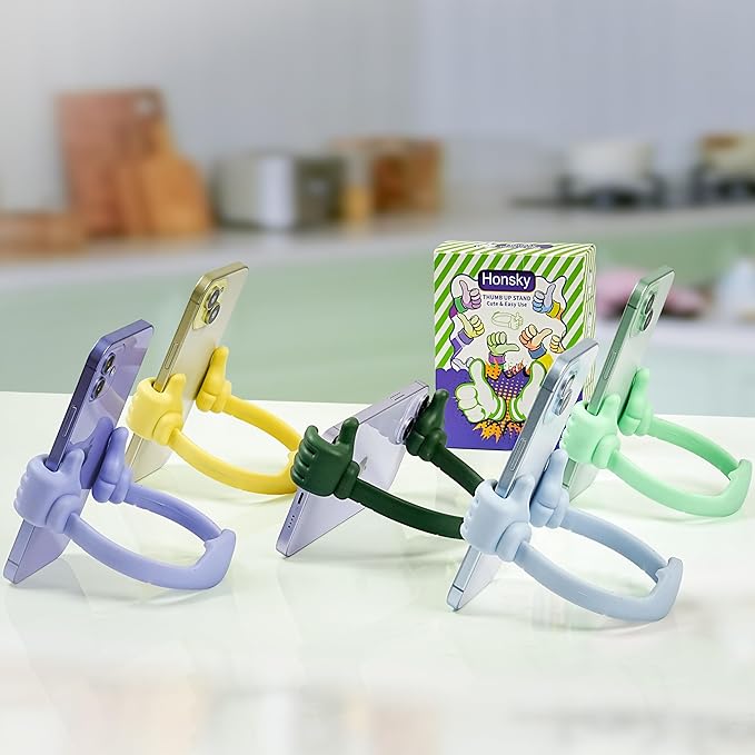 Honsky Thumbs up Cell Phone Stand,Stocking Stuffers Idea,Ok Stand Tablet Stand Cradle for Desk,Smartphone Cellphone Mobile Phone Tablets - Universal Adjustable Flexible - Light Green
