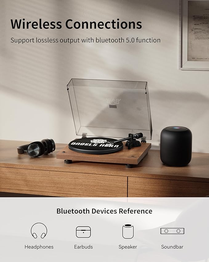 ANGELS HORN Turntable, Vinyl Record Player, Built-in Phono Preamp, Belt Drive 2-Speed, Adjustable Counterweight, AT-3600L (Upgraded Bluetooth Version)