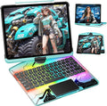 KITONE Transparent Case with Wireless Keyboard for iPad 11th Gen 11-in.(A16, 2025), 2022 iPad 10th Gen 10.9-in, 7 Colors Backlight, Trackpad, 360°Rotating Stand, Tech Style