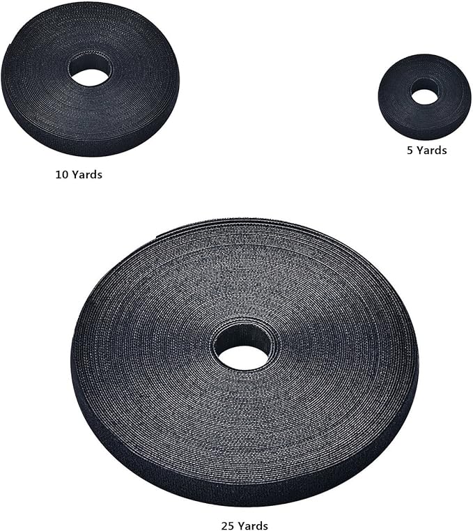 Reusable Fastening Tape Cable Ties 3/4 Inch Double Side Hook Roll (10 Yard, Black Upgraded Version)