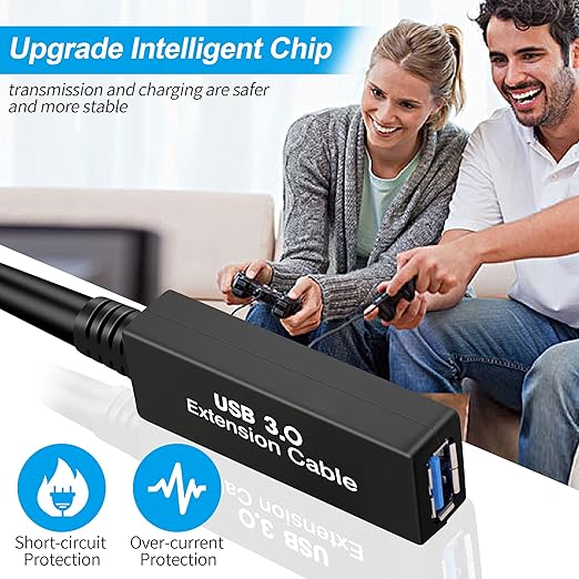 50FT USB 3.0 Active Extension Cable, USB Extension Cord A/M to A/F (15M) for USB HUB,Webcam,Xbox,Oculus Quest 2/3 VR,PS4,Printer,External Hard Disk