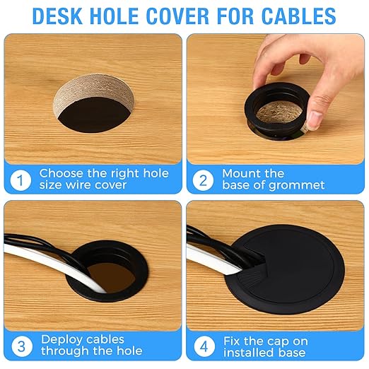 Desk Grommet 2-1/16" (53 mm), Desk Cord Hole Cover, Cable Grommet ABS Plastic, Desk Hole Grommet for Office and Home Table Cable, Detachable Adjustable Cable Cord Organizer (White 2 Pcs)