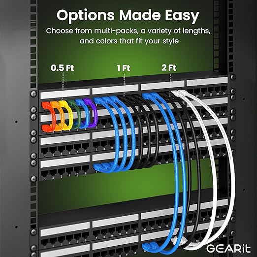 GEARit Cat 6 Ethernet Cable (10-Pack 5 Feet) Cat6 Network Patch, 10Gbps, RJ45, Snagless Cord, Gold-Plated Connectors, Internet for PC, TV, Tablet, Router, Printer, Servers, IT Data Center - White