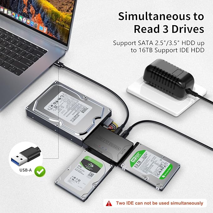 USB 3.0 to SATA IDE Adapter，Hard Drive Reader,IDE Sata to USB External Data Recovery Converter,for Universal 2.5 3.5 HDD SSD Hard Drive Disk