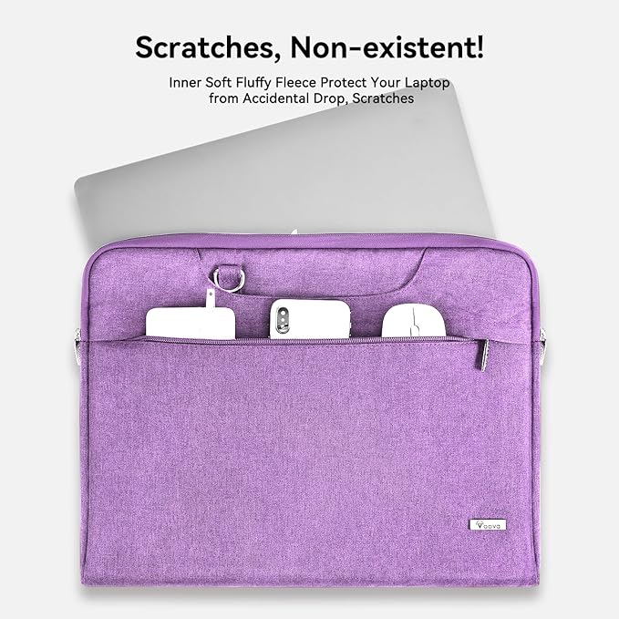 Voova Laptop Bag 17 17.3 Inch Water-resistant Laptop Sleeve Case with Shoulder Straps & Handle, Computer Case Cover Slim Briefcase Compatible with 17-18” Hp Dell Asus Acer, Lavender