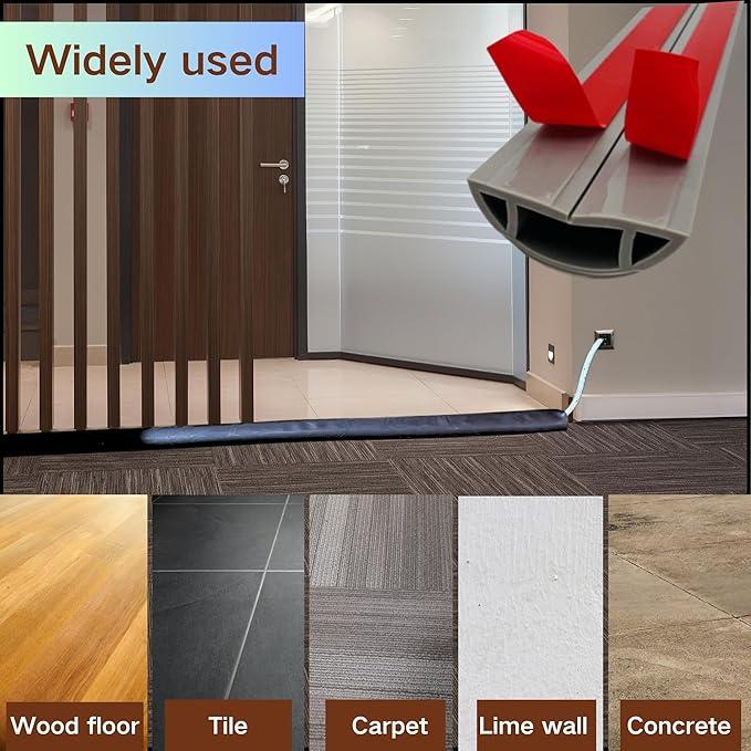 3.3ft Self Adhesive Floor Cord Cover,Heavy Duty Soft PVC Cable Protector and Extension Cord Hider,Cord Management System to Hide Wires on Floor,Cable Cavity:0.61" (W) x 0.32" (H) Gray Wood