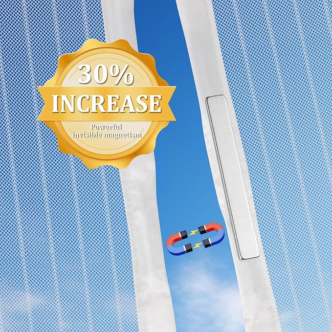 Magnetic Screen Door - Self Sealing, Heavy Duty, Hands Free Mesh Partition Keeps Bugs Out Let Breeze in- Pet and Kid Friendly - Keep Open Feature (White, Fit Door Size 32 x 80 Inch)