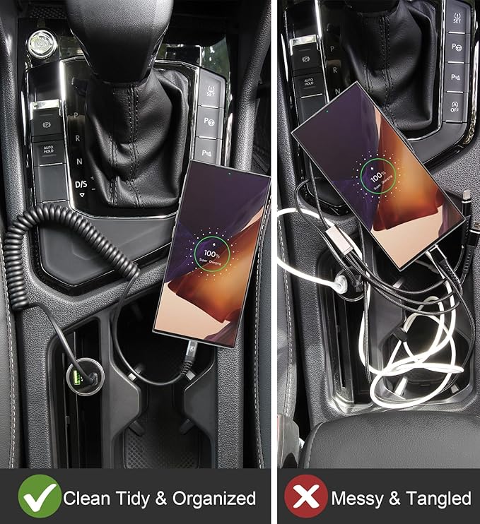 2Pack Coiled USB C to USB C Charger Cable for Car, Type C Fast Charging USBC Charger Cord Compatible with 15/15 Plus/15 Pro/15 Pro Max/Samsung Galaxy S23