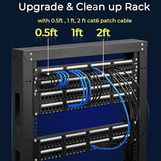 Rapink Patch Cables Cat6 2ft (24 Pack), Ethernet Patch Cable 10G, Cat 6 Patch Cable for Patch Panel to Switch, Flexiable Cat 6 Ethernet Cable with Gold Plated Blue