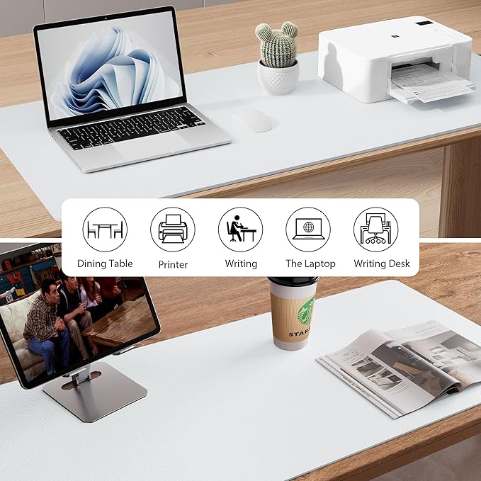 Aothia Leather Desk Pad Protector, Office Mat, Large Mouse Pad, Non-Slip PU Leather Blotter, Laptop Desk Pad, Waterproof Writing Pad for Office and Home (Barely Grey, 31.5" x 15.7")