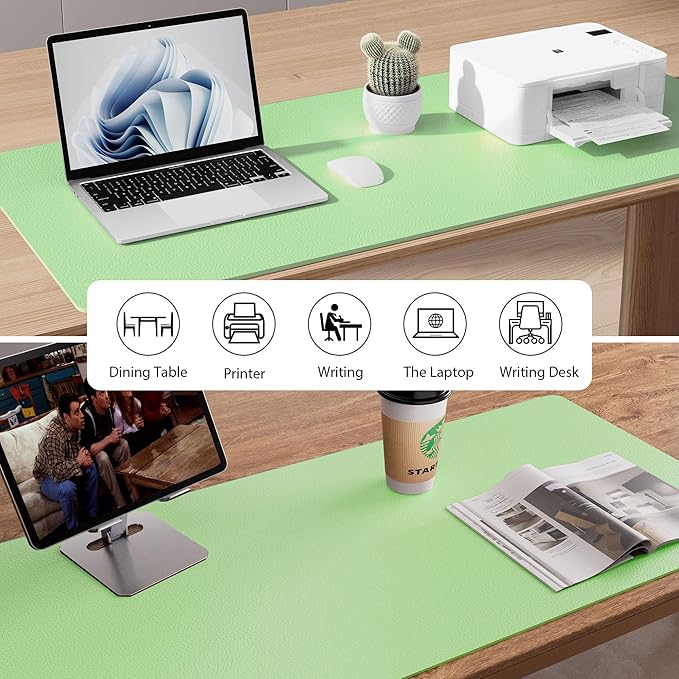 Aothia Leather Desk Pad Protector, Mouse Pad, Office Desk Mat, Non-Slip PU Leather Desk Blotter, Laptop Desk Pad, Waterproof Desk Writing Pad for Office and Home (23.6" x 13.7", Foam Green)