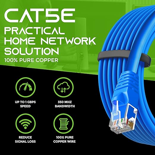 GearIT 24-Pack, Cat5e Ethernet Patch Cable 5 Feet - Snagless RJ45 Computer LAN Network Cord, Blue - Compatible with 24 48 Port Switch POE Rackmount 24port Gigabit