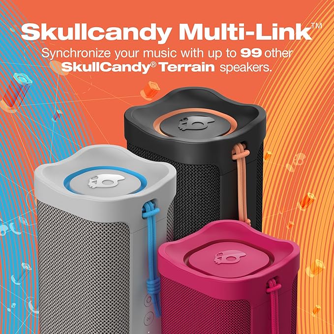Skullcandy Terrain XL Wireless Bluetooth Speaker - IPX7 Waterproof Portable Speaker, 18 Hour Battery, Nylon Wrist Wrap, True Wireless Stereo (Black)