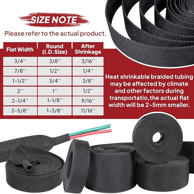 Braided Sleeving Heat Shrinkable Fabric 2:1 Ratio- Abrasion Protection Flexibility Wiring Harness Cable Sheath (3/8" ID, 16ft)