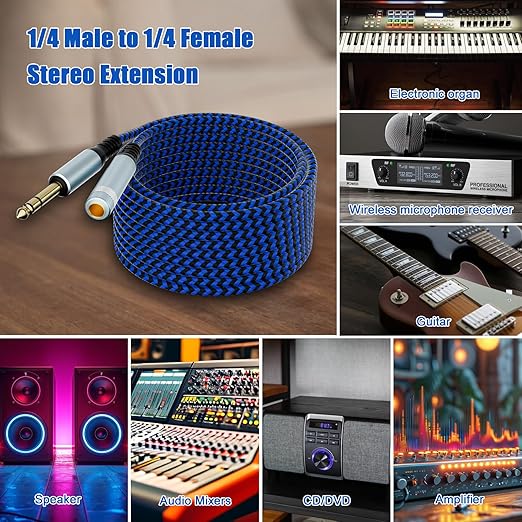 LDKCOK 1/4 inch TRS Extension Cable 10ft, 1/4" Male to Female Stereo Headphone Guitar Cable