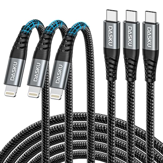 Dasku USB C to Lightning Cable 3Pack 10 FT, [MFi Certified] iPhone 14 13 Fast Charger Extra Long 10 Foot Type C Charging Cord Compatible with iPhone 14 13 12 11 Pro Max Mini 8 Plus SE iPad and More