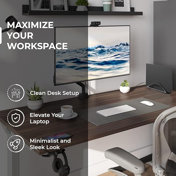 HumanCentric Vertical Laptop Stand for Desks in Matte Black, Upright Adjustable Holder to Dock Apple MacBook, MacBook Pro, and Other Laptops to Organize Work & Home Office, Automatic Grip
